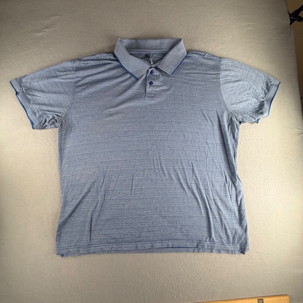 R&R‎ Casual Mercerized Cotton Polo Shirt Mens XXL Blue Geometric Diamond Print